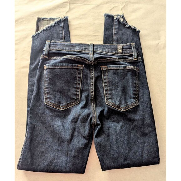 7 For All Mankind Ankle Skinny Jeans 24 Distressed Hem Dark Wash - Picture 3 of 11